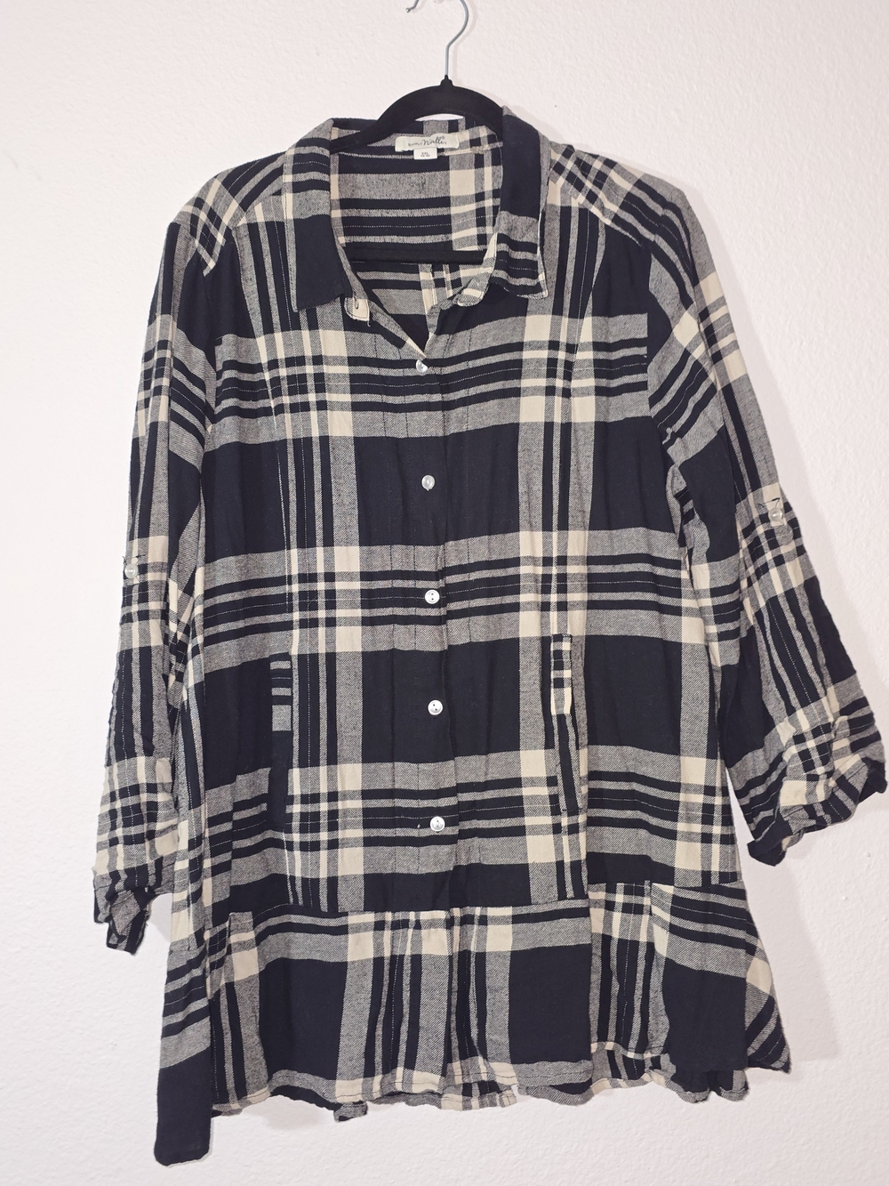 Simply Noelle Black and Cream Plaid Button-Front Tunic Shirt